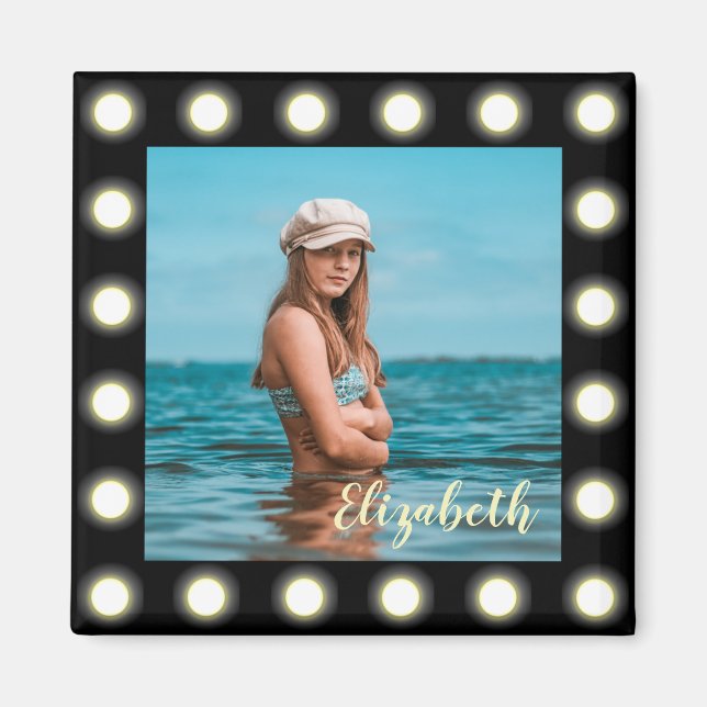 Modern Stylish Unique Black Square Photo Frame Magnet (Front)