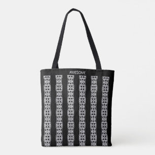 Modern stylish vertical stripes on black tote bag