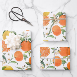 Modern Stylish Watercolor Citrus Pattern Wrapping Paper Sheet