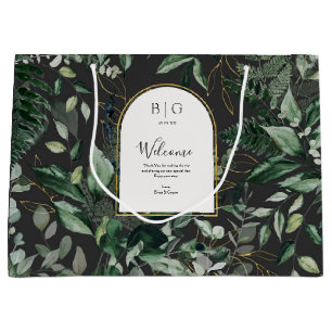 Modern stylish watercolor foliage wedding welcome large gift bag