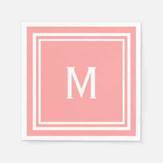Modern Stylish Watermelon or Coral Pink Monogram Napkin