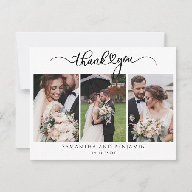 Modern Stylish Wedding 3 Photos Thank You Card (Front)