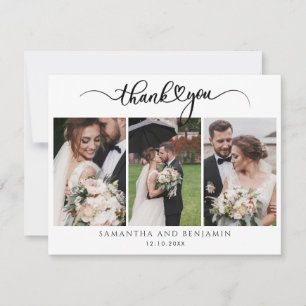 Modern Stylish Wedding 3 Photos Thank You Card