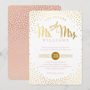 MODERN STYLISH WEDDING gold confetti spot pink Invitation