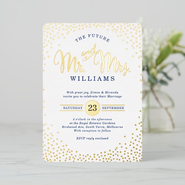 MODERN STYLISH WEDDING mini confetti gold navy (Standing Front)