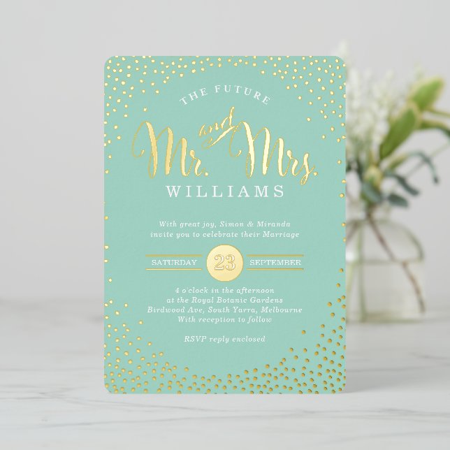 MODERN STYLISH WEDDING mini confetti mint gold (Standing Front)