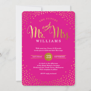 MODERN STYLISH WEDDING mini gold confetti hot pink Invitation