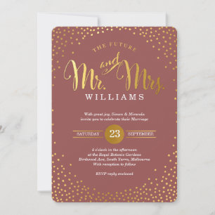 MODERN STYLISH WEDDING mini gold confetti marsala Invitation