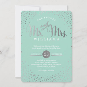 MODERN STYLISH WEDDING mini silver confetti mint Invitation
