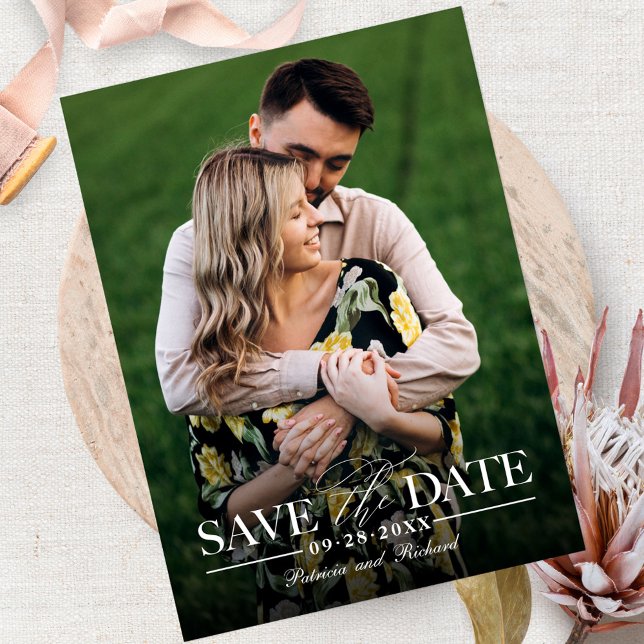 Modern Stylish Wedding Save The  Date Photo Postcard (Creator Uploaded)