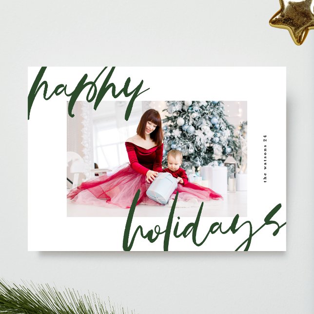 modern stylish white & green photo happy holiday card (Creator Uploaded)