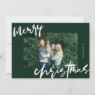 modern stylish white & green photo merry christmas holiday card