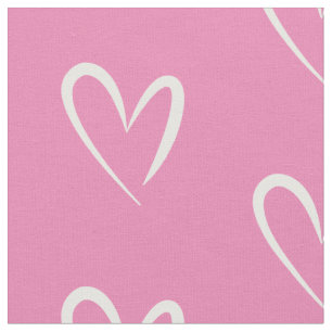 Modern Stylish White Hearts on Pink Background  Fabric