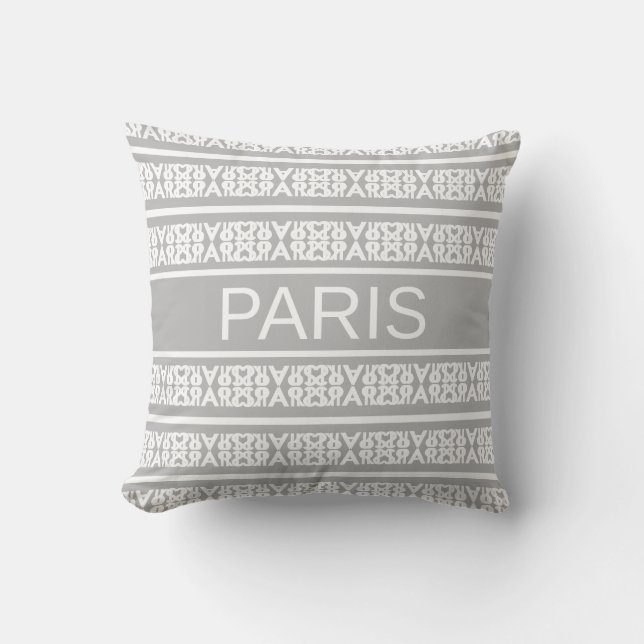 Modern stylish white Paris calligraphy on grey Cushion (Front)