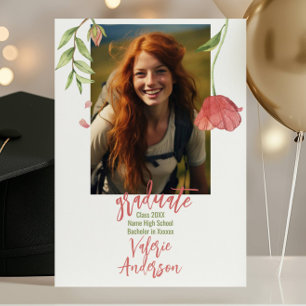 Modern Stylish wild flowers graduation  Invitation