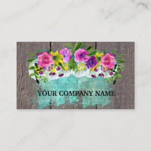 Modern Stylish Wood Floral Turquoise Watercolor Bu Business Card
