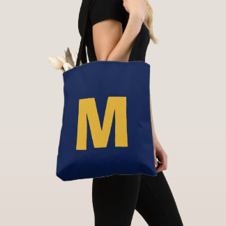 Modern stylish yellow& blue monogram initial  tote bag