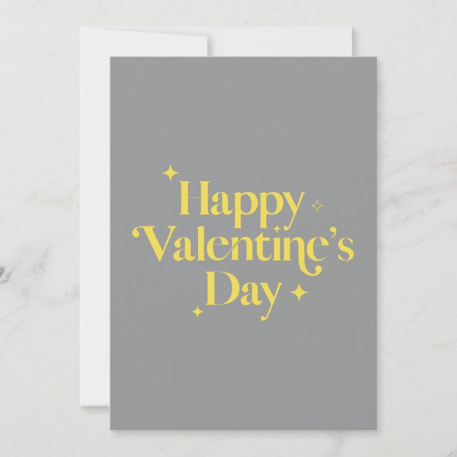 Modern Stylish Yellow Grey Happy Valentines Day Holiday Card (Front)