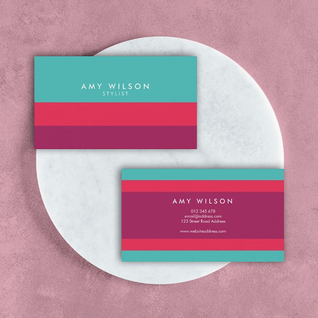 Modern Stylist Colour Block Turquoise Pink Purple Business Card (Creator Uploaded)