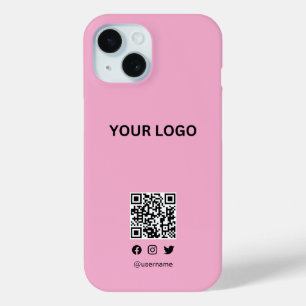 Modern stylist editable logo   qr code and text iPhone 15 case