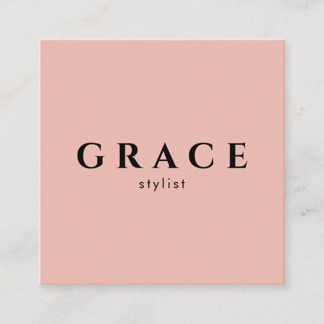 Modern stylist minimalist pink black designer square business card (Front)
