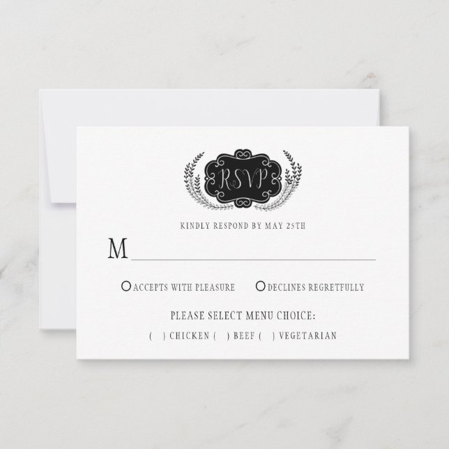 Modern Stylistic Black and White RSVP | Card (Front)
