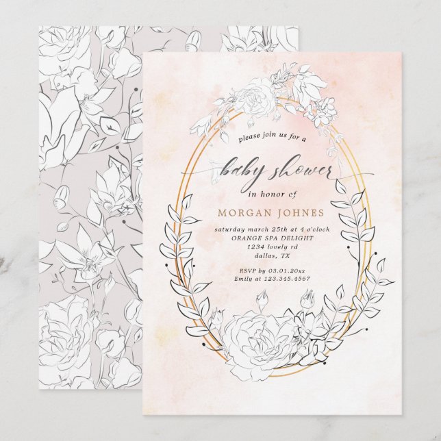 modern subtle blush floral baby shower invitation (Front/Back)