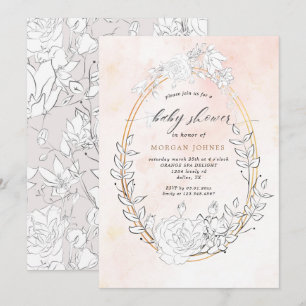 modern subtle blush floral baby shower invitation