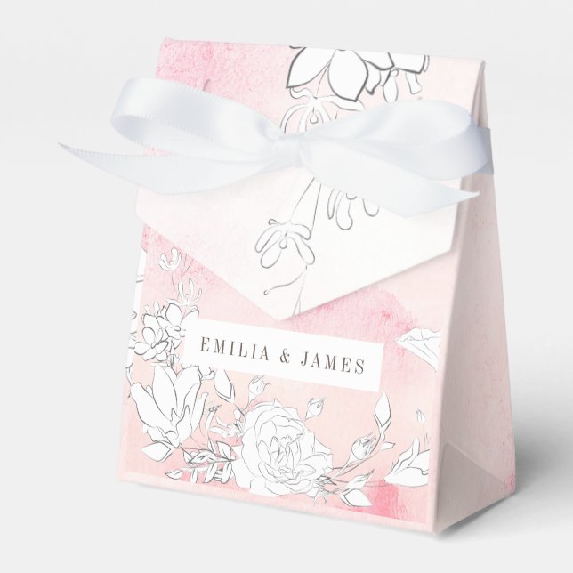Modern Subtle Blush Floral Wedding Favour Box (Front Side)