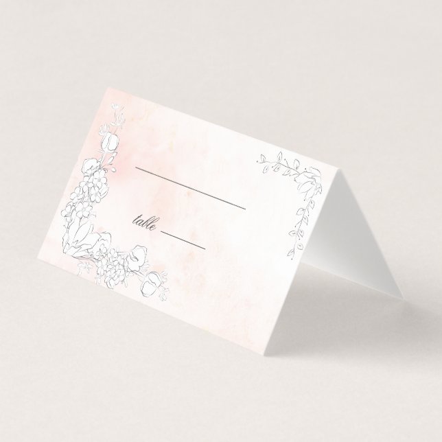 Modern Subtle Blush Floral Wedding Table Card (Front)