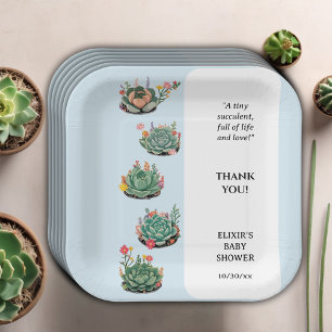 Modern Succulent Cactus Baby Shower Paper Plate