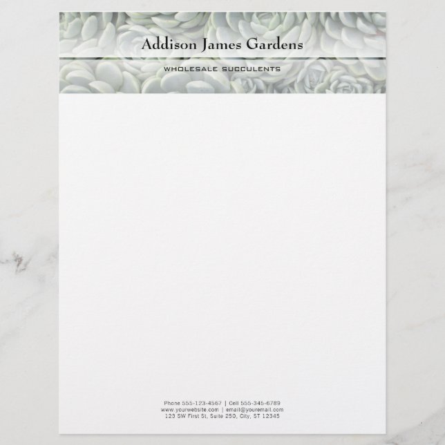 Modern Succulent Garden Nursery Green Botanicals Custom Letterhead (Front)