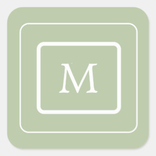 modern succulent green monogram square sticker