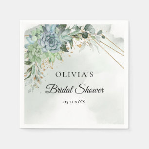 Modern succulents eucalyptus gold bridal shower napkin