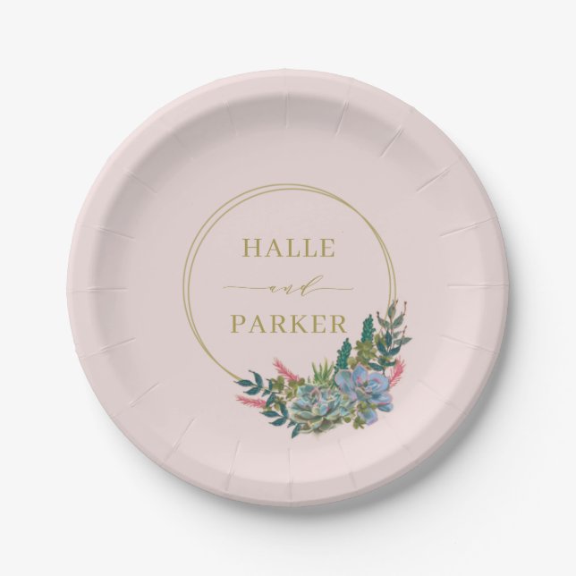 Modern Succulents Wedding or Bridal Shower Plates (Front)
