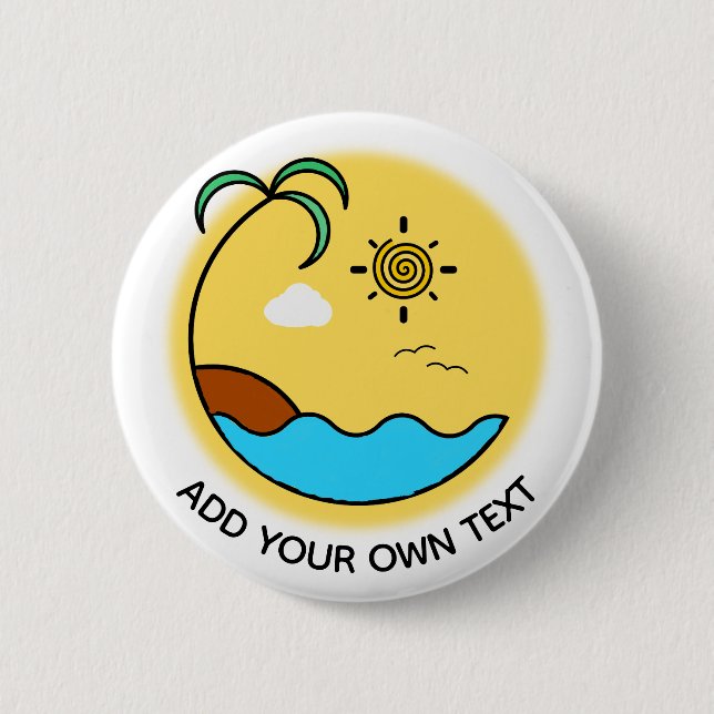 Modern Summer Beach Emblem Art Custom Text 6 Cm Round Badge (Front)