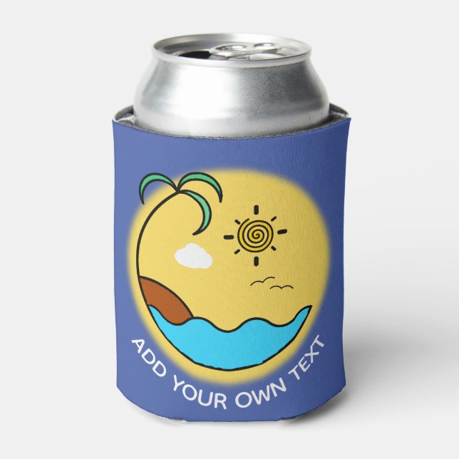 Modern Summer Beach Emblem Art Custom Text Can Cooler (Can Front)