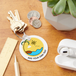 Modern Summer Beach Emblem Art Custom Text Key Ring