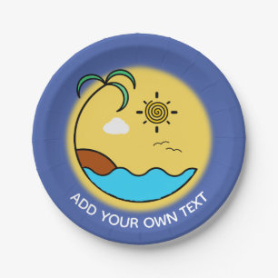 Modern Summer Beach Emblem Art Custom Text Paper Plate