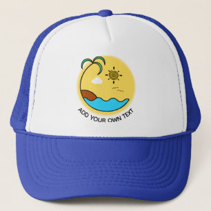 Modern Summer Beach Emblem Art Custom Text Trucker Hat
