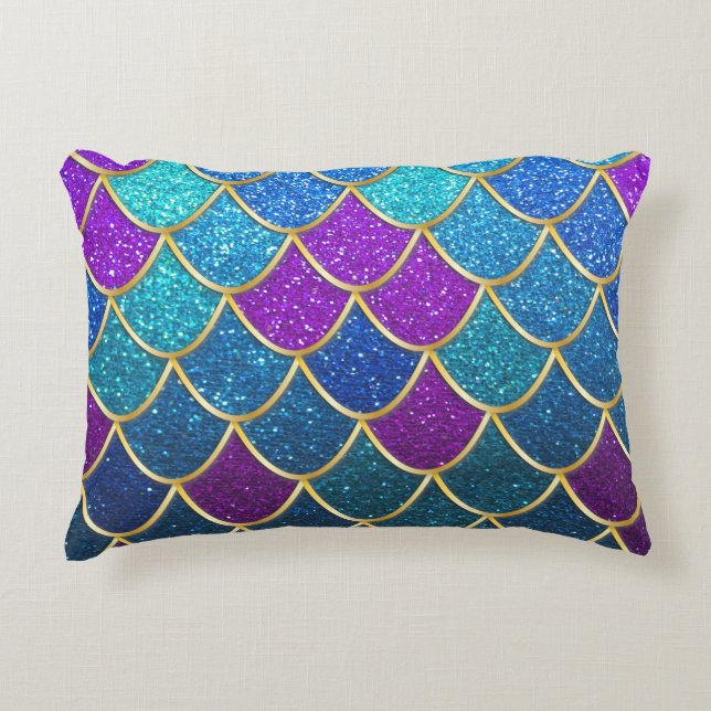 Modern Summer Beach House Mermaid Glitter Pattern Decorative Cushion (Front)