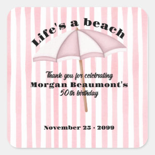 Modern Summer Beach Party Stripes 50th Birthday Square Sticker