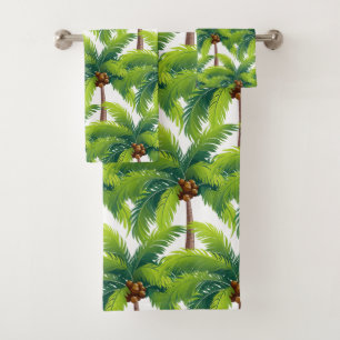Modern Summer Botanical Palm Leaves on White Bath Towel Set