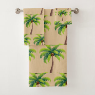 Modern Summer Botanical Palm Trees on Beige Bath Towel Set