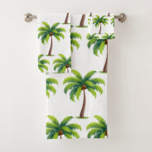 Modern Summer Botanical Palm Trees on White Bath Towel Set