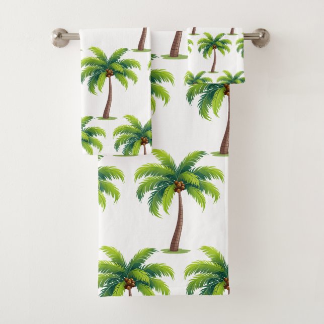 Modern Summer Botanical Palm Trees on White Bath Towel Set (Insitu)