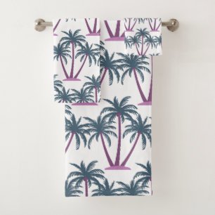 Modern Summer Botanical Three Palm Trees on White Bath Towel Set