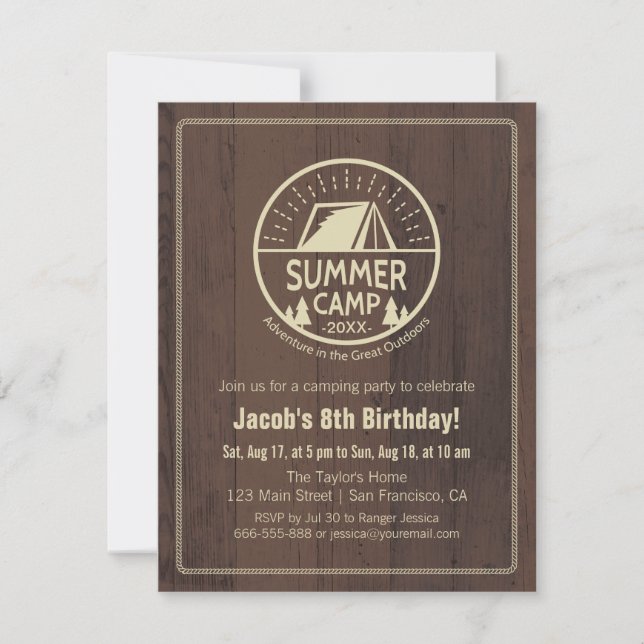 Modern Summer Camping Birthday Party Invitations (Front)