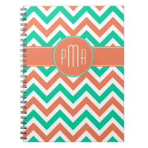 Modern Summer Chevron Stripes Monogram Notebook