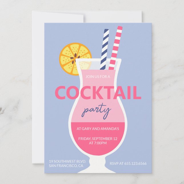 Modern summer cocktail birthday party invitation (Front)